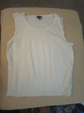 Talbots White Sleeveless Tank with Subtle Neck Embellishment